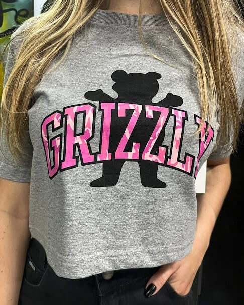 Cropped Pink Camo Grizzly - Cinza